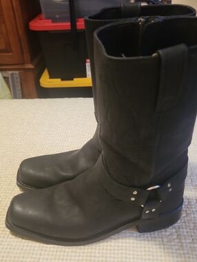 Old West Black Leather Women's Harness Heeled Boots